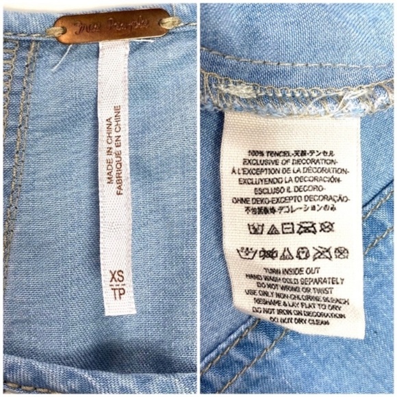 Free People Indigo Tencel Chambray Tunic Boho Mini Dress in Blue Size XS - Picture 5 of 9